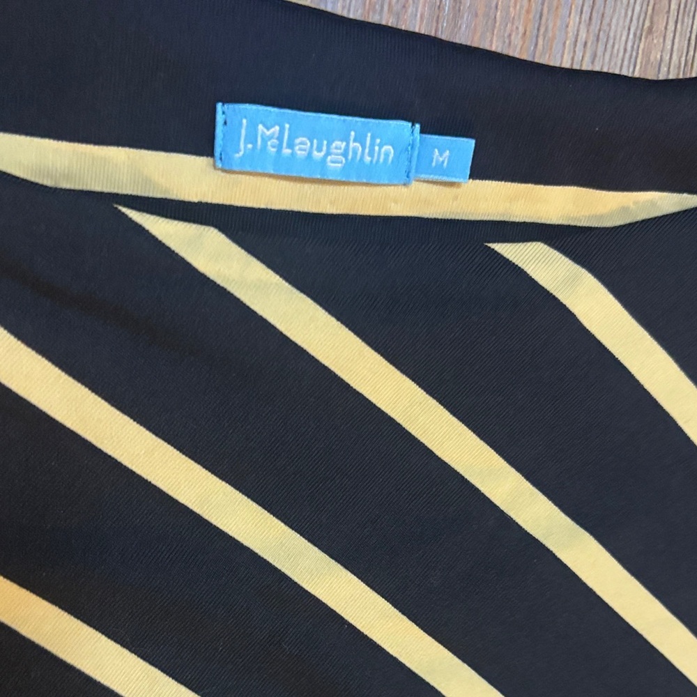 J. McLaughlin Black and Tan Striped Long Sleeve Dress Medium - Picture 2 of 8